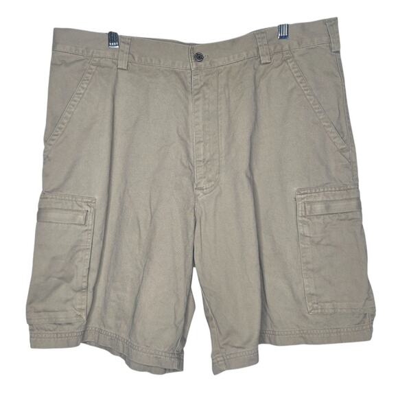 Perry Ellis Khaki Zipper Cargo Shorts Size 38 Outdoors Gorpcore Normcore Utility - Picture 1 of 5